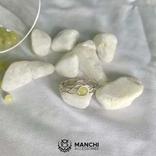 Nhẫn đá Lemon Jade handmade dây màu bạc