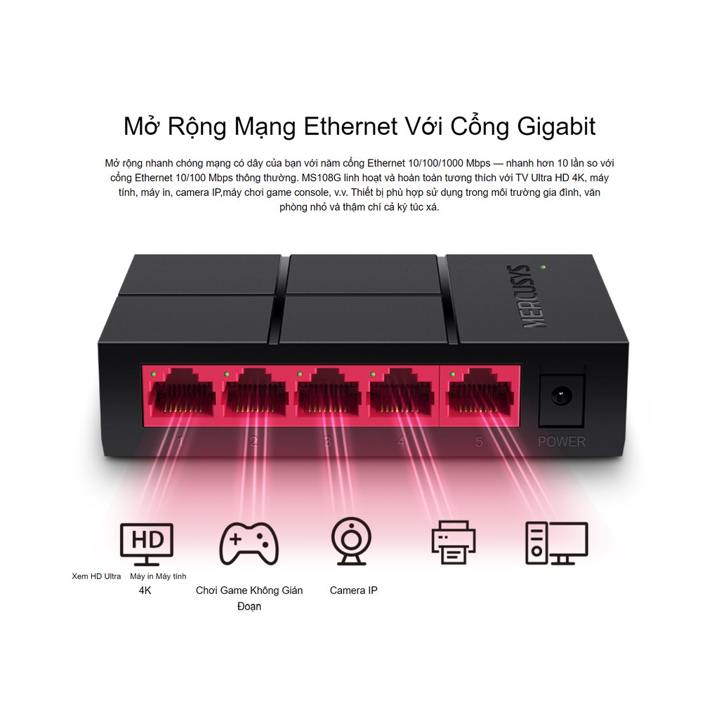 [Hỏa Tốc] Bộ Chia Tín Hiệu Để Bàn Mercusys MS105G 5 Cổng Switch Port 10/100/1000 Mbps