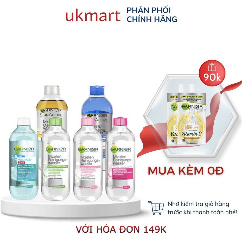 Nước Tẩy Trang Garnier Micellar Cleansing Water Chính Hãng Đủ Mẫu 50ml, 125ml – 400ml