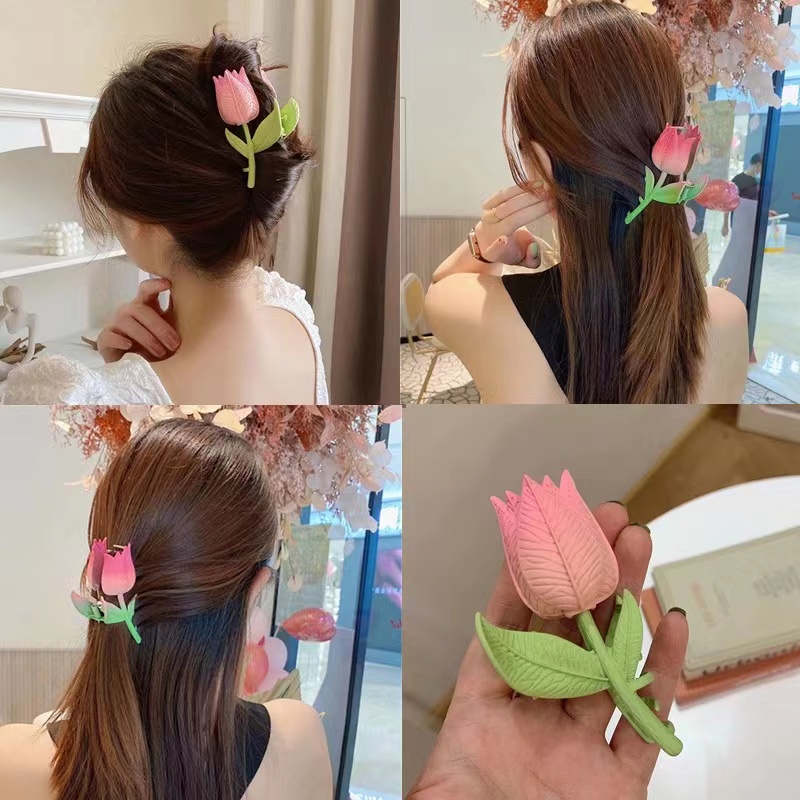 Kẹp Tóc Kim Loại Hình Hoa Tulip Cỡ Lớn Phong Cách Hàn Quốc Thời Trang Cho Nữ