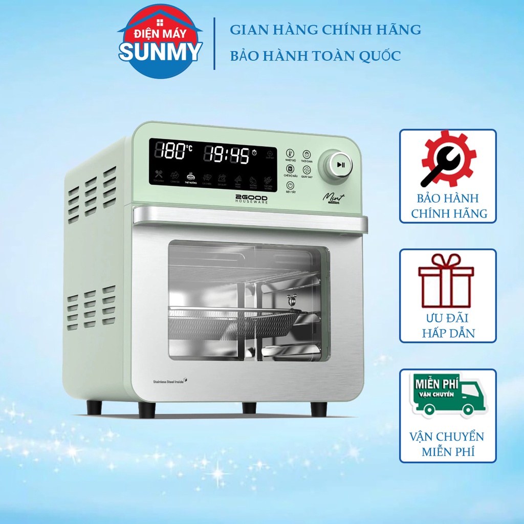 Nồi chiên không dầu 2Good Vortex S19 14,5 lít màu xanh mint hottrend cao cấp - Hàng mới nguyên kiện -bảo hành chính hãng