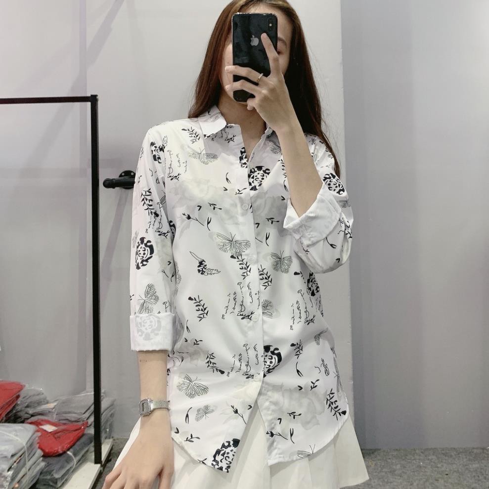 Áo sơ mi nam nữ in hoa hồng trắng, áo sơ mi nam nữ lụa cao cấp-D264 | BigBuy360 - bigbuy360.vn