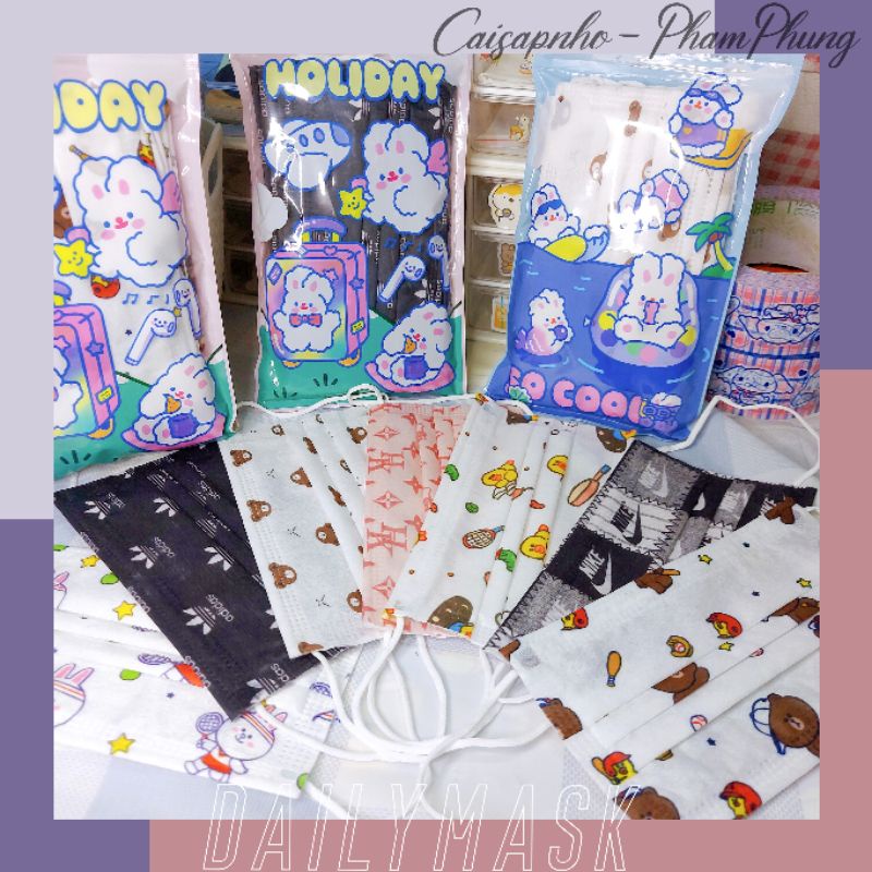 Hộp 50 Cái Khẩu Trang Cao Cấp 4 Lớp Họa Tiết Dễ Thương FASHION GARCOTEX MASK