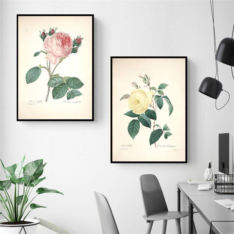 Tranh vải canvas treo tường họa tiết hoa lá trang trí vintage
