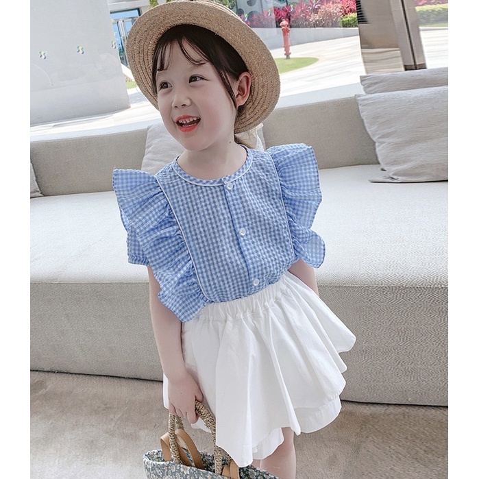 Bộ Quần Áo Bé Gái Thiết Kế chất thô đũi mềm đẹp❤quần váy trắng +áo kẻ xanh siêu xinh