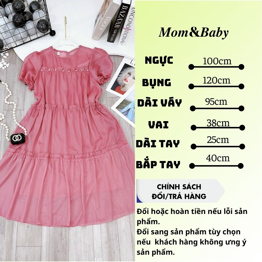 Váy bầu xếp tầng thời trang thiết kế M574 vải tơ óng xinh xắn mặc đi chơi dự tiệc Mom and Baby