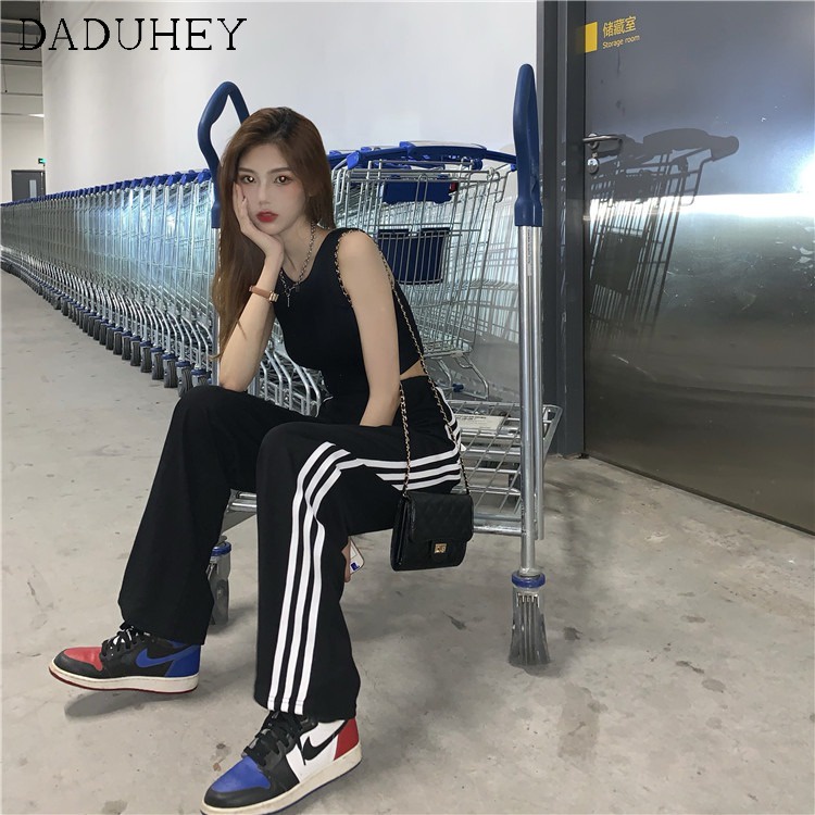 Quần DADUHEY ống rộng lưng cao co giãn thời trang cho nữ