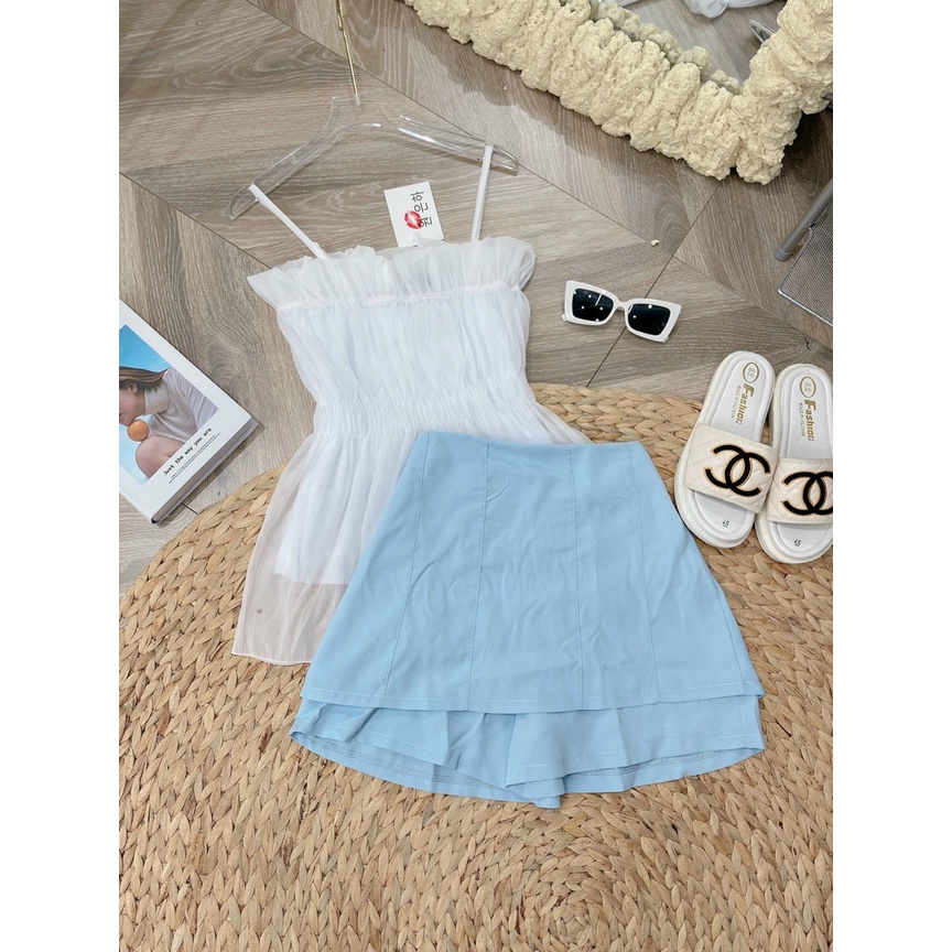 Bộ Áo 2 Dây Voan Kèm Chân Váy Kaki Xanh 🦋
