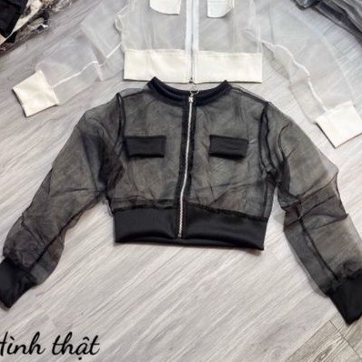 Áo khoác voan kiến croptop xuyên thấu mix được mọi trang phục