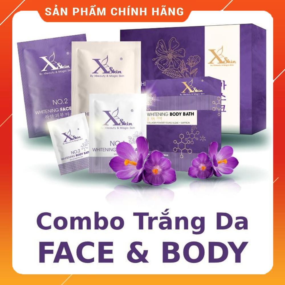 Bộ Combo dưỡng trắng toàn diện XSKIN gồm Combo Whitening Face Mask (2 gói) và Combo Whitening Body Bath (2 gói)