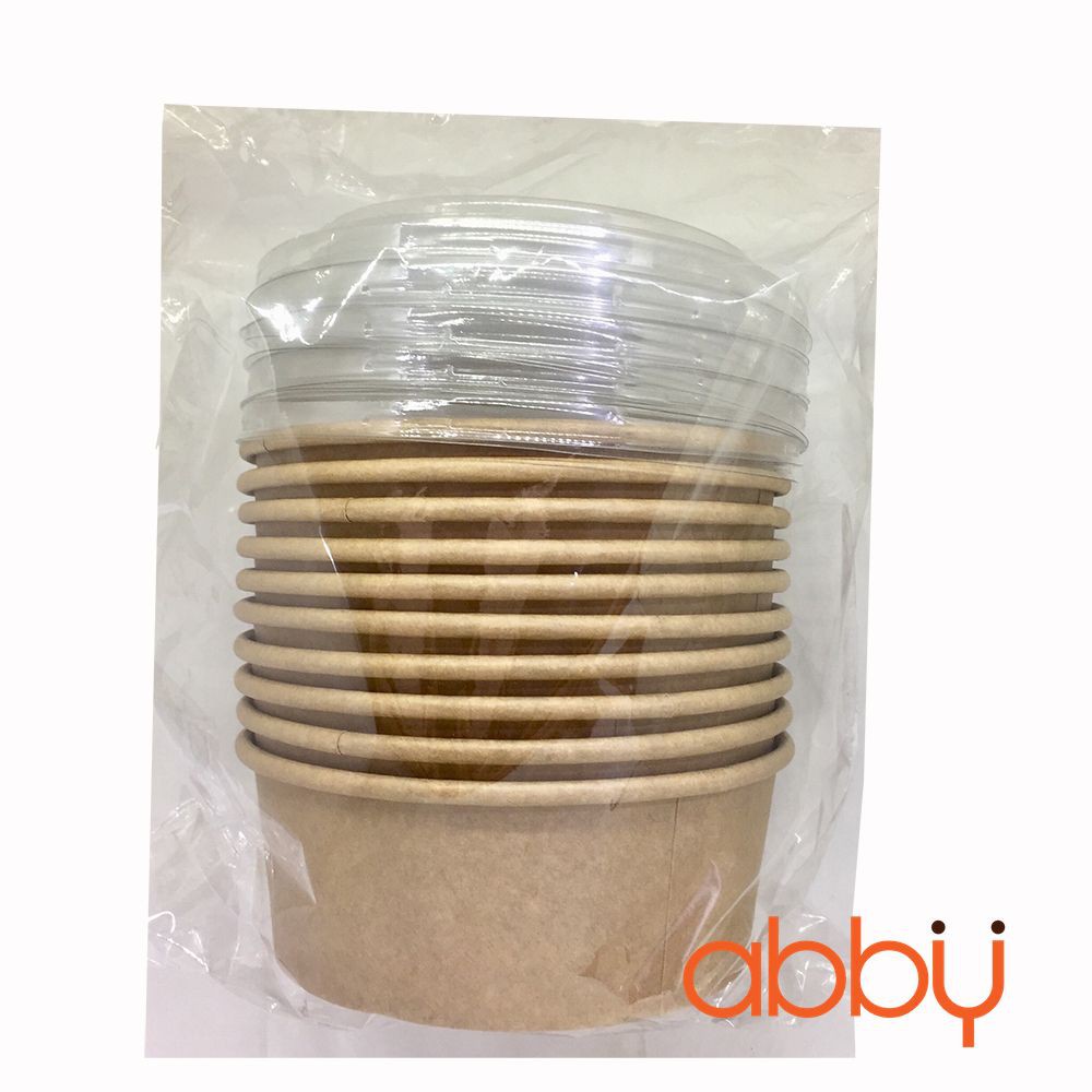 Bát giấy kraft nắp PET 750ml (10 chiếc)