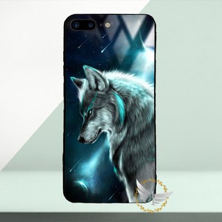 Ốp lưng kính cường lực iPhone 7 Plus, iPhone 8 Plus hình Sói