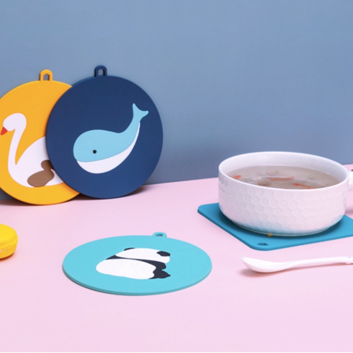 Miếng Silicon Lót Nồi Cách Nhiệt, Tấm Lót Nồi Tròn Chống Thấm Hình Thú