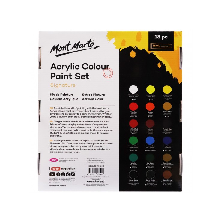 Set màu Acrylic Mont Marte Signature Acrylic Paint - 18 / 36 / 48 màu - 36ml