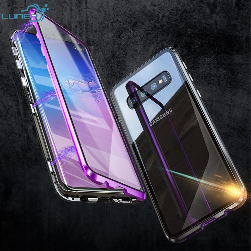 Samsung 360° Ốp điện thoại 2 mặt kính cường lực có nam châm kim loại cho for Samsung Note 8 9 10 10 Plus 10Plus 10Lite 20 Phone Shell Front and Back Tempered Glass Mobile Case Cover Phone Housing