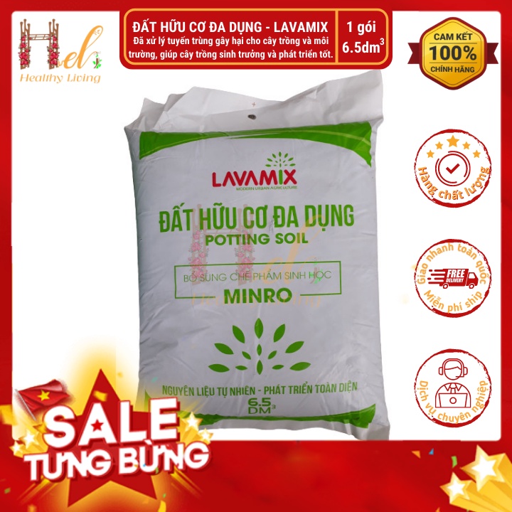 Đất Sạch Đất Hữu Cơ Đa Dụng Lavamix  6.5dm3 Trồng Rau Sạch Hoa Kiểng Bằng Đất Sạch, Xơ Dừa, Phân Bón Hữu Cơ