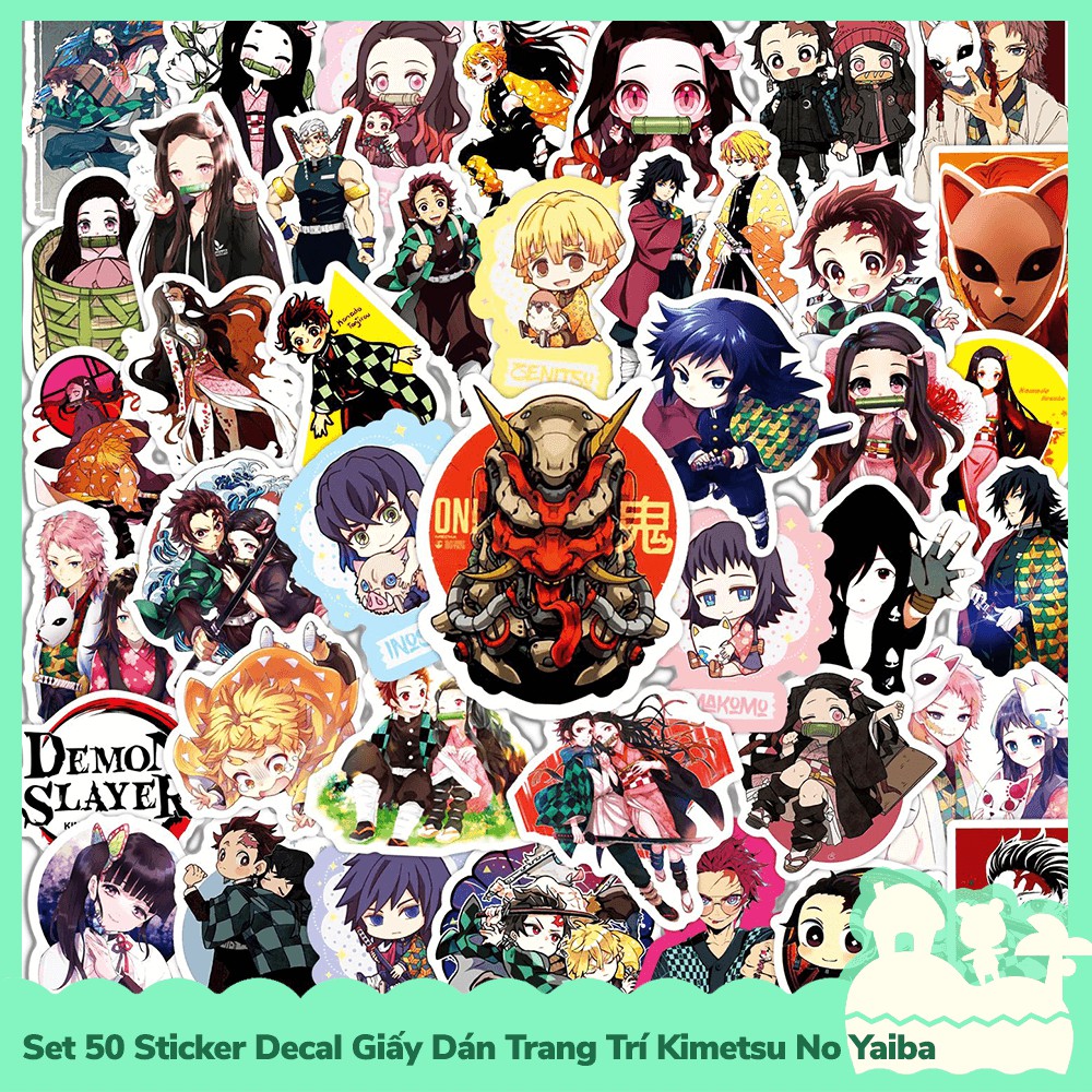 [Sẵn VN - NowShip] Set 50 Sticker Decal Dán Trang Trí Mẫu Nhân Vật Anime Manga Kimetsu No Yaiba Demon Slayer