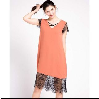 Đầm suông phối ren 2in1 Hity DRE072 (Cam San Hô) size S