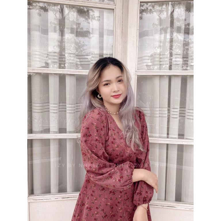 VÁY ĐẦM HOA NHÍ BIGSIZE DÀI TAY HỒNG KEM VINTAGE - FLORAL DRESS - IZYBYNHI ་ ྇