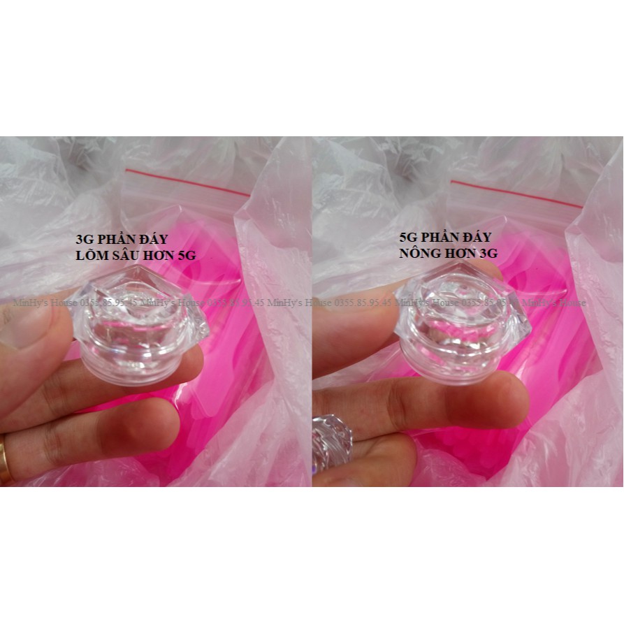 50 Hũ nhựa kim cương 3g và 5g đáy VUÔNG - Hủ pet xịn chiết mỹ phẩm du lịch