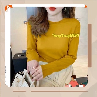 Anu485 áo thun nữ dài tay cổ tròn viền trơn basic