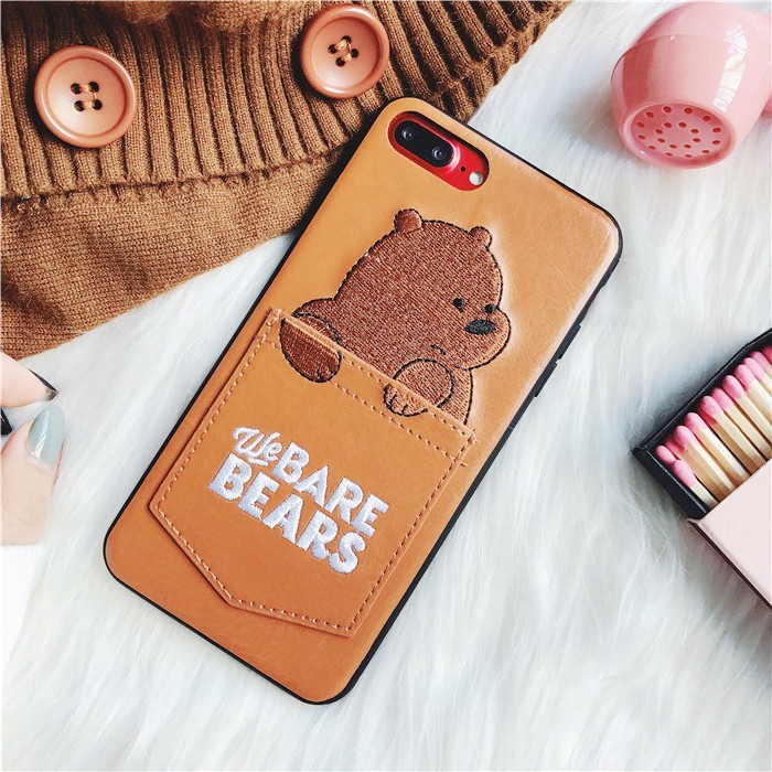 Ốp điện thoại phối da in hình gấu dễ thương có ngăn đựng thẻ cho iPhone 12 11 Pro Max Mini 6 6S Plus 7 7 Plus 8 8 Plus X XS Max XR | BigBuy360 - bigbuy360.vn
