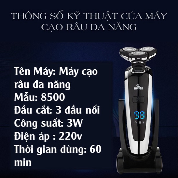 Máy cạo râu đa năng 3 lưỡi kép Rayco, Máy cạo râu cạo sát, êm, sạc pin nhanh, chống nước, Kiki Shop