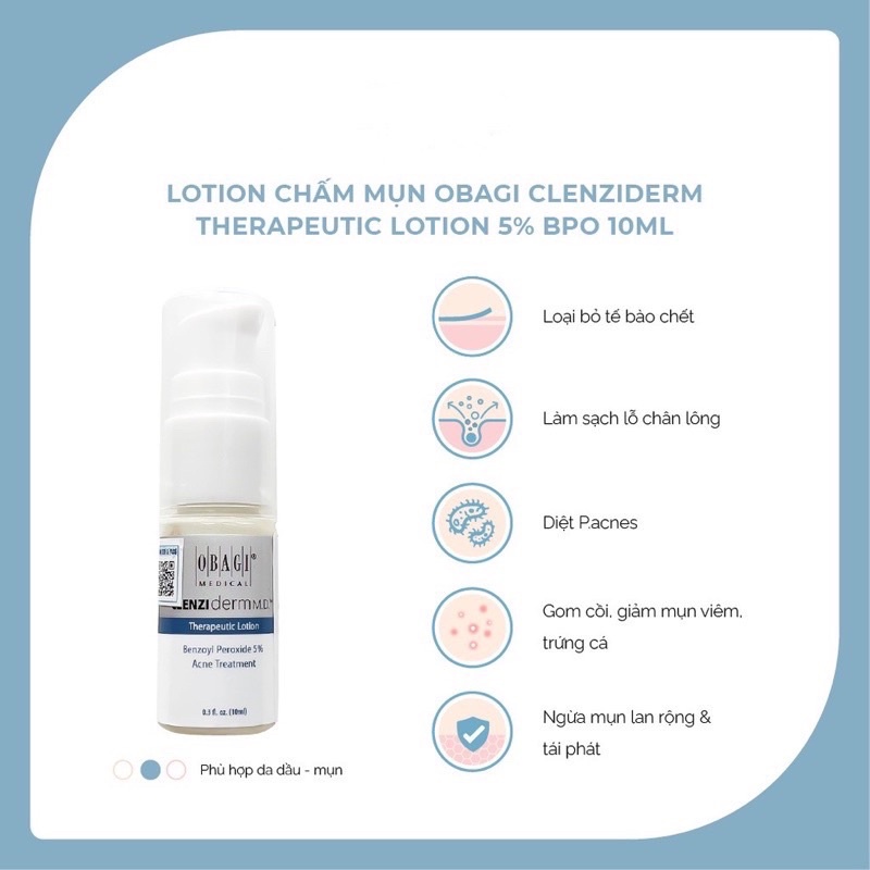 Lotion Chấm Mụn OBAGI CLENZIderm Therapeutic Lotion BPO 5% Mini 10ml
