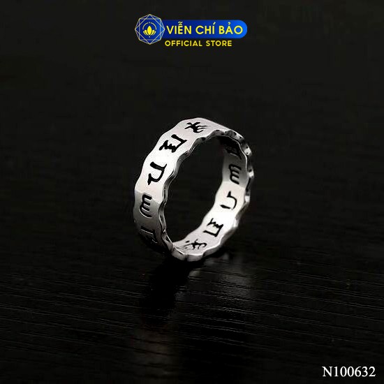 Nhẫn bạc nam nữ unisex Lục Tự Chữ Phạn Om Mani Padme Hum chất liệu bạc Thái 925 thương hiệu Viễn Chí Bảo N100382x