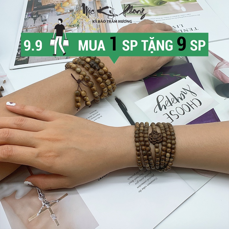 Vòng Trầm Hương Nam Nữ 🪵FREESHIP🪵 Tràng Hạt Gỗ Trầm Hương Đủ Size Mix Charm Hoa Sen Sánh Chìm, Vòng Tay 108 Hạt, 216 Hạt