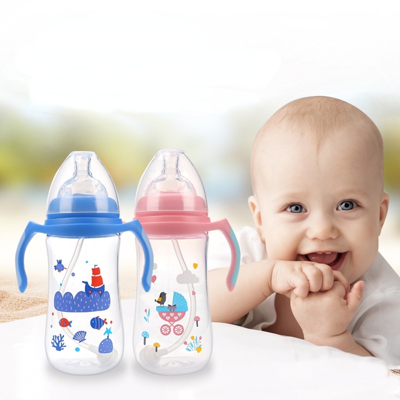 Bình Sữa Thủy Tinh Dung Tích 180ml Có Ống Hút Chống Đầy Hơi Tiện Dụng Cho Bé Sơ Sinh