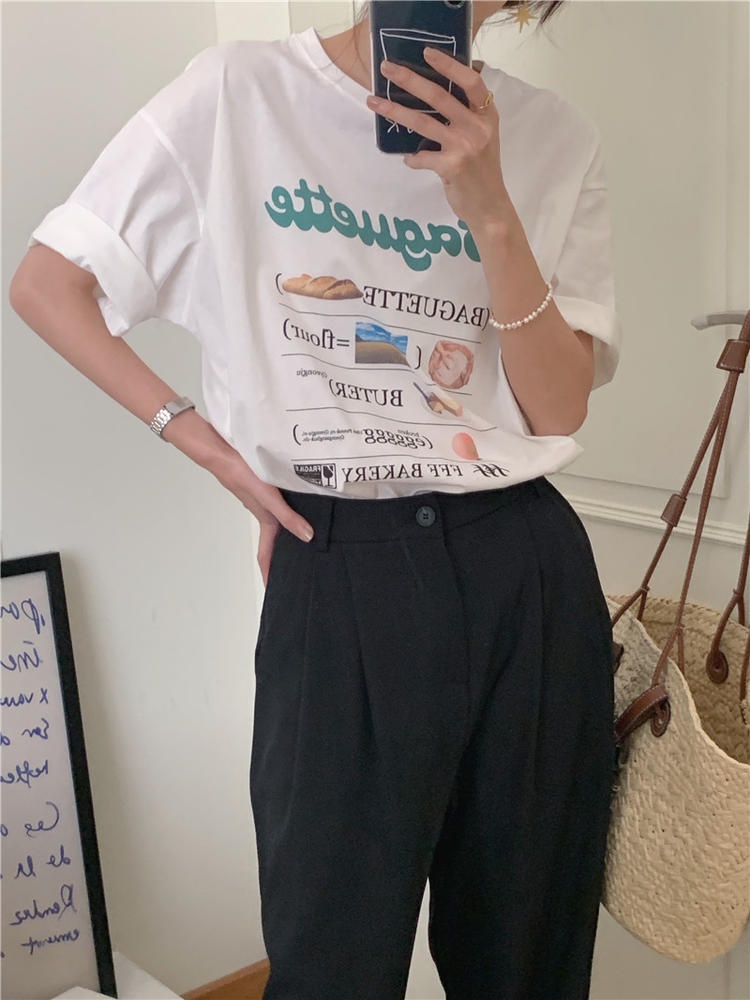 Áo Thun Cổ Tròn Tay Ngắn Dáng Rộng In Họa Tiết Thời Trang Mùa Hè 50971