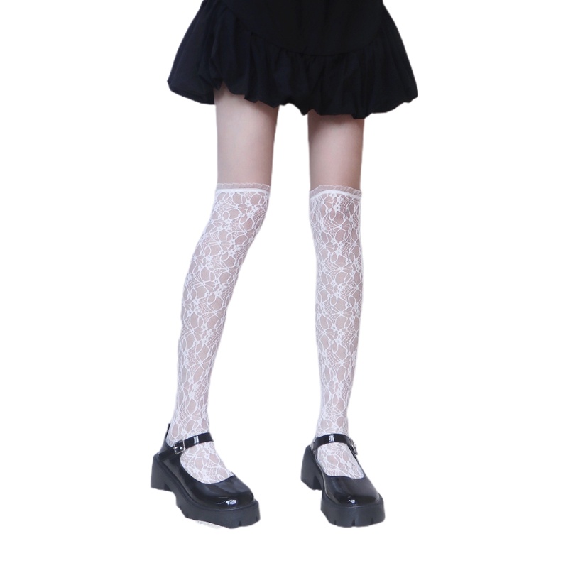 Xiangbao Tất Lưới Dài Qua Gối Phối Ren Hoa Ngọt Ngào Phong Cách Lolita Cho Nữ Sinh