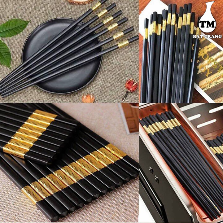 Bộ 10 Đôi Đũa Mạ Vàng - Đũa Hợp Kim Hàn Quốc Đẹp Mắt Sang Trọng Chống Ẩm Mốc (Mua 5 bộ tặng 1 bộ)