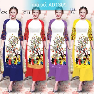 Có bigsize 2XL Set Áo Dài Cách Tân cổ tròn họa tiết tết gia đình đoàn viên kèm quần ống rộng