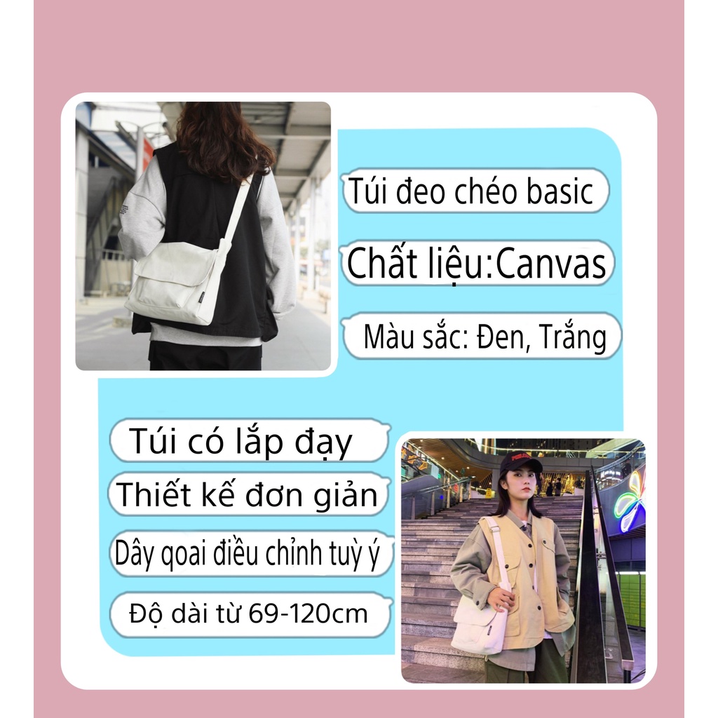 Túi đeo chéo nam nữ, thiết kế basic, phong cách unisex, kiẻu dáng chuẩn Hàn Quốc - Hazis Store