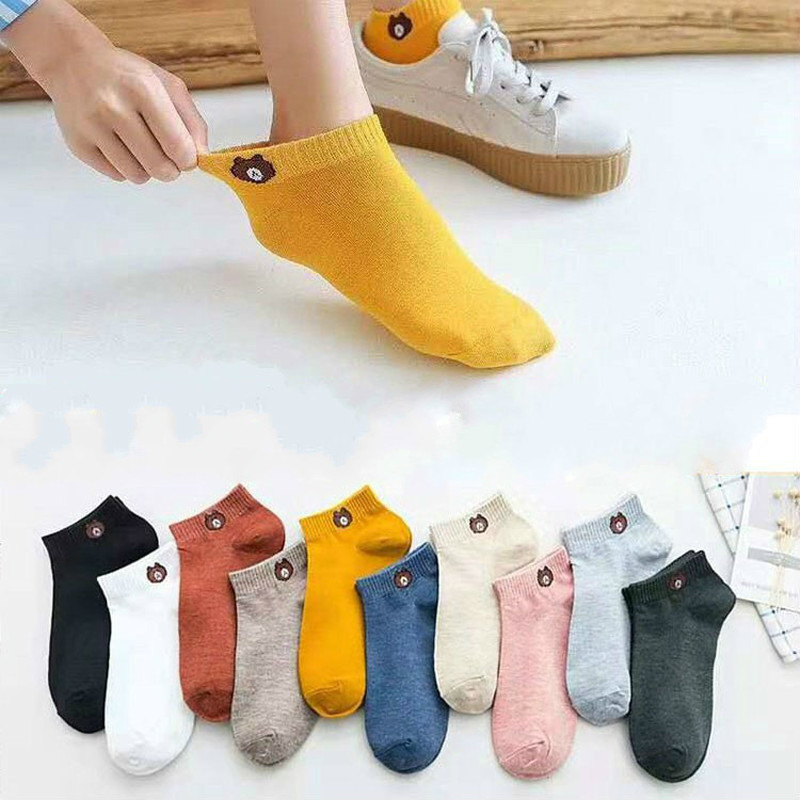 Tất cổ thấp thêu hình gấu nhiều màu tùy chọn phong cách Nhật Bản