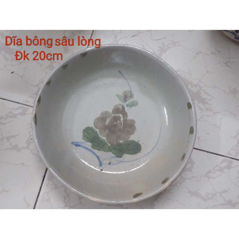 Dĩa sành trũng lòng vẽ bông kiểu xưa/Chén bát tô dĩa xưa