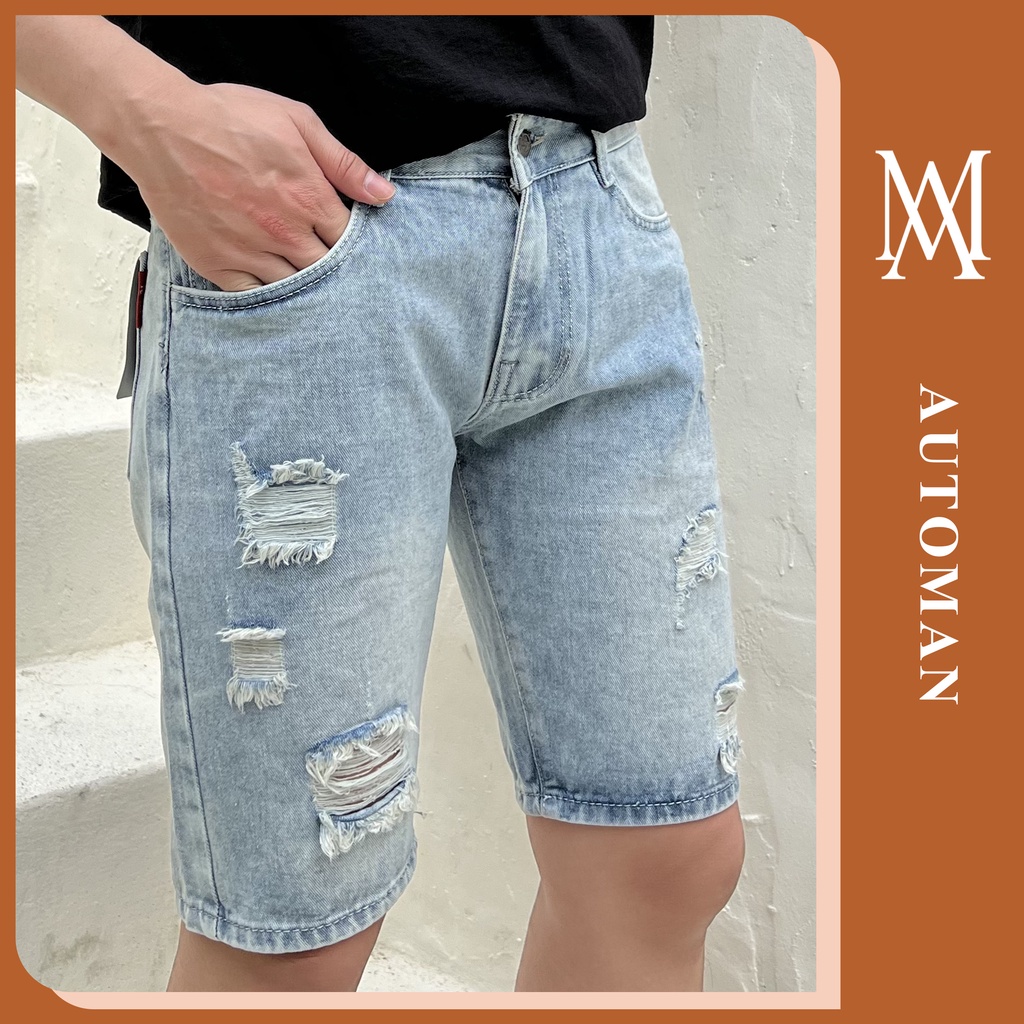Quần short jeans nam lửng trơn chât bò cao cấp rẻ đẹp AUTOMAN Q06