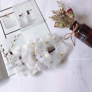 Scrunchies hoa cúc vải lưới mỏng