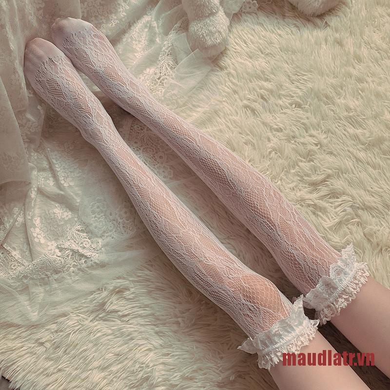 Vớ Dài Qua Gối Phối Ren Trong Suốt Phong Cách Lolita
