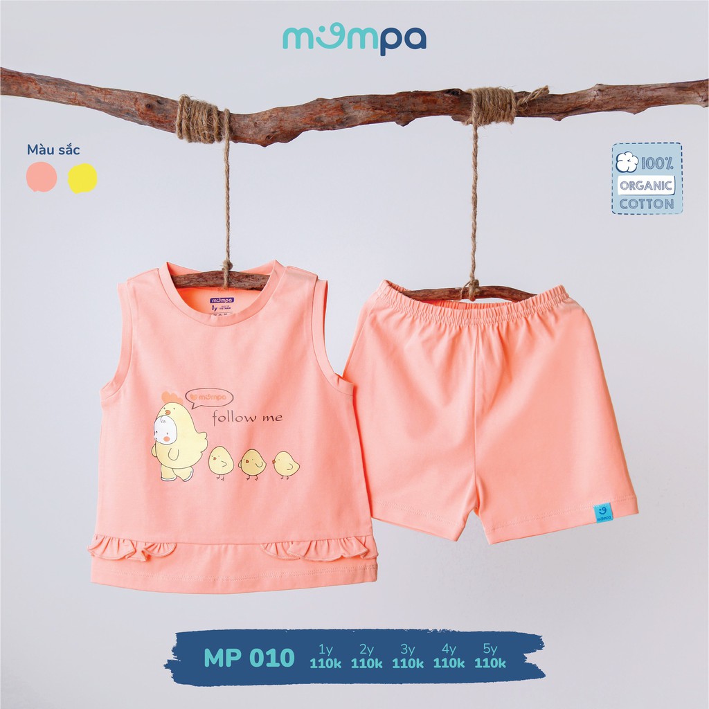 Bộ ba lỗ bèo cotton bé gái Mompa