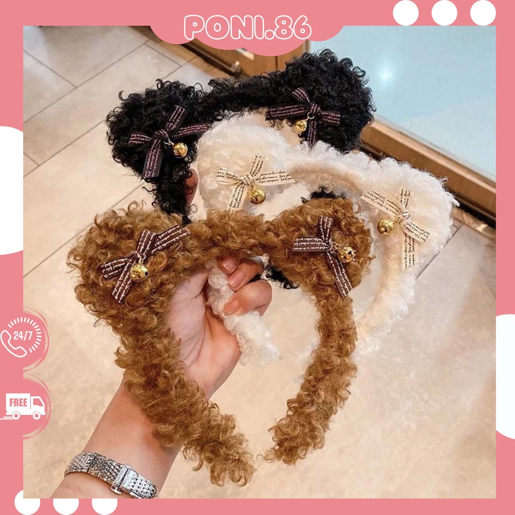 Băng đô cài tóc bờm tóc hình gấu xù có gắn chuông và nơ dễ thương đáng yêu  phong cách Hàn quốc