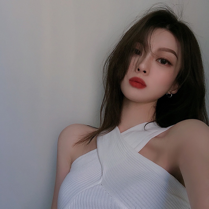 【ZHELIHANGFEI】 Áo Dệt Kim Hai Dây Chéo Lưng Gợi Cảm