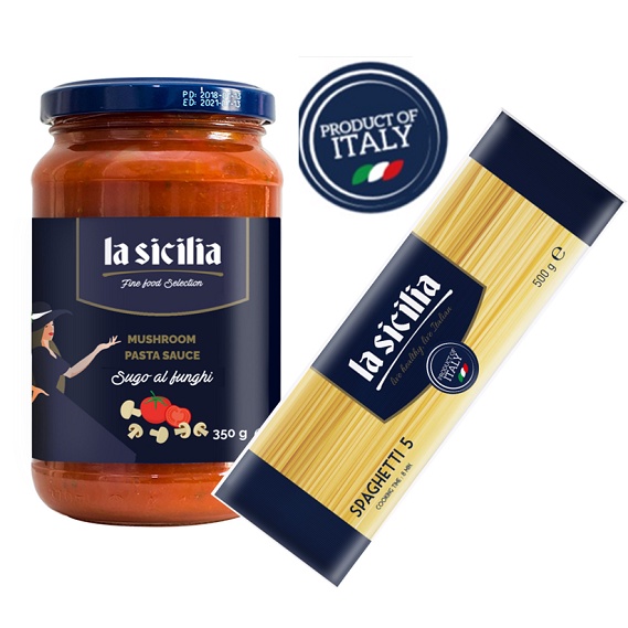 Combo Mỳ Ý Spaghetti + Sốt cà chua nấm La Sicilia-Ý [Date 2024]