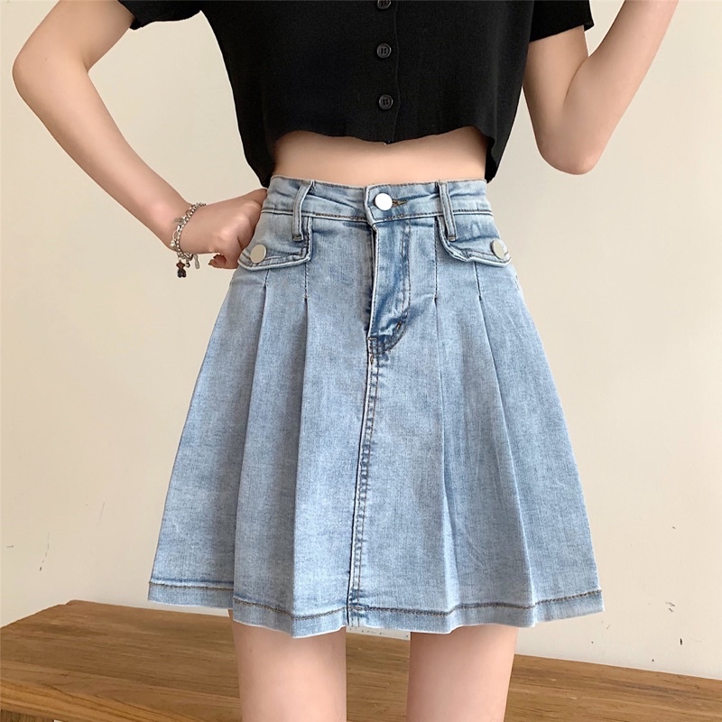 Chân váy kaki chan vay bo ,cạp cao ,chân váy xếp ly ,đen, trắng, bò SML