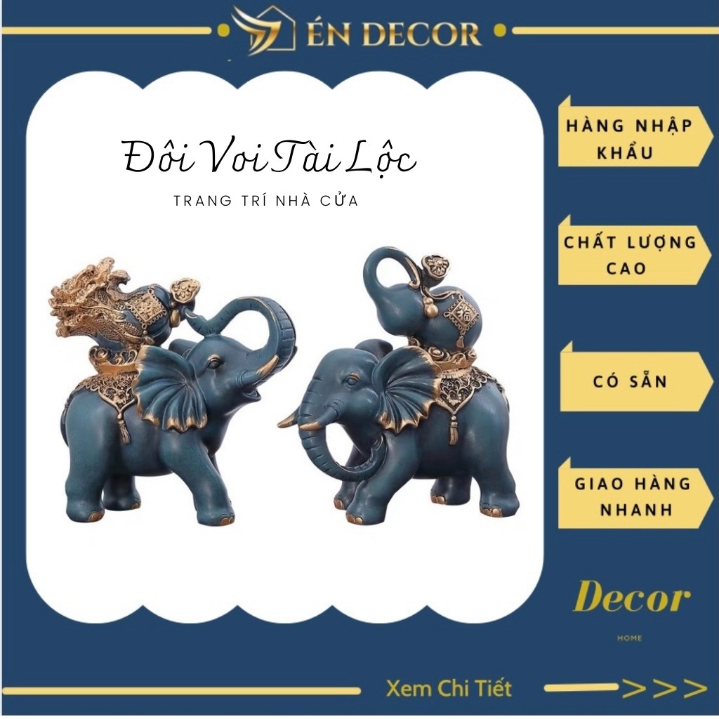 Tượng Voi Tài Lộc Trang Trí Tủ Kệ, Én Decor