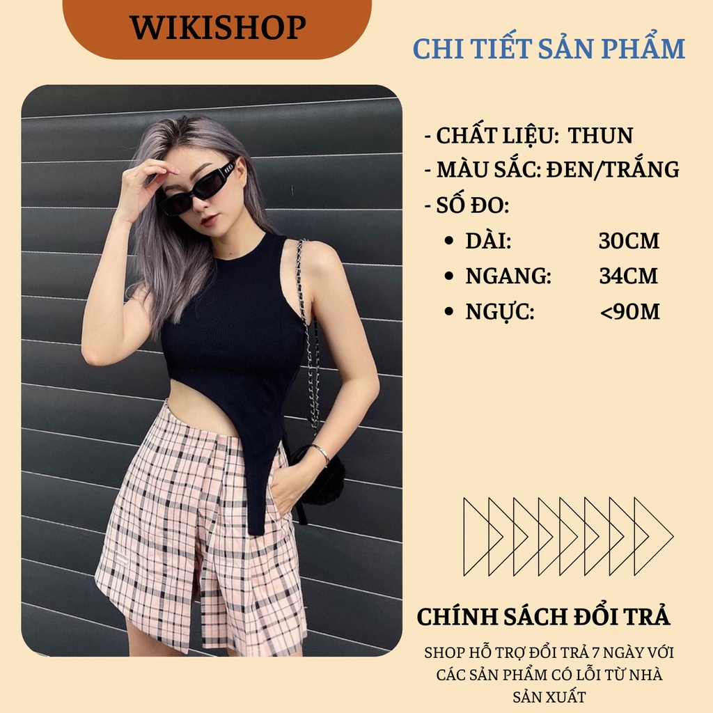 Áo ba lỗ nữ, áo croptop ba lỗ nữ 2 tà cut out phom ôm hở eo sexy đen trắng tập gym yoga đi chơi hàn quốc Wikishop C1058