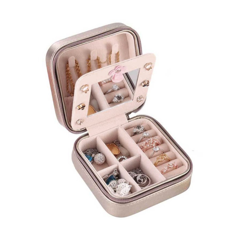 Hộp Đựng Trang Sức Bằng Da Có Khóa Kéo Tiện Dụng Cho Nữ