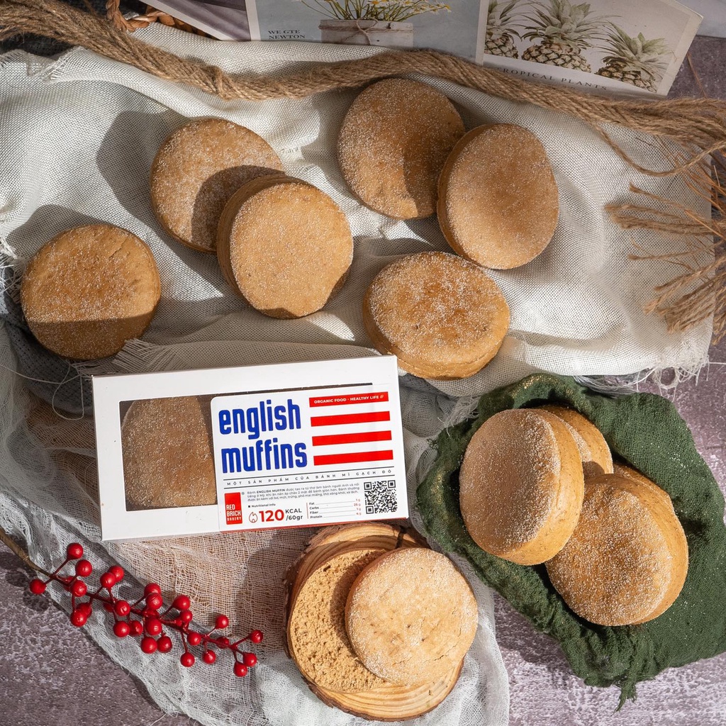Bánh English Muffin 1 Hộp 6 Bánh Thương Hiệu Gạch Đỏ Bánh Thuần Chay Dành Cho Eatclean Healthy Food